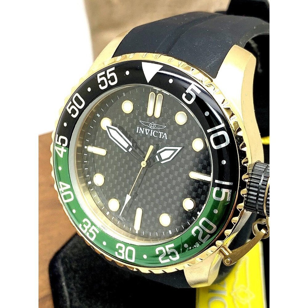 Invicta Mens Watch 35661 Pro Diver Quartz Gold Black Green Bezel Rubber